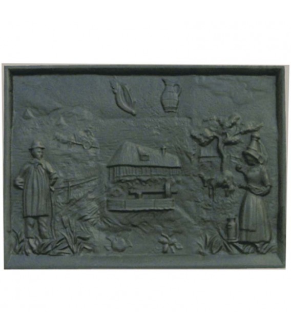 Plaque de cheminée décorée - Scène Normande