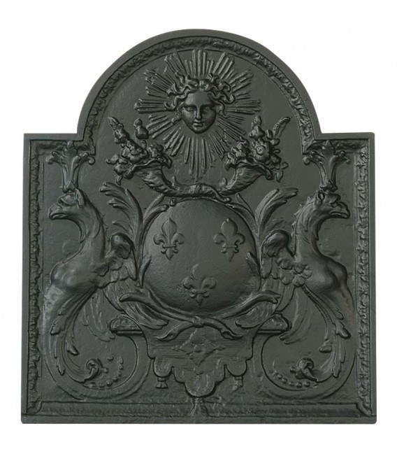 Plaque de cheminée décorée - Chimères et Soleil